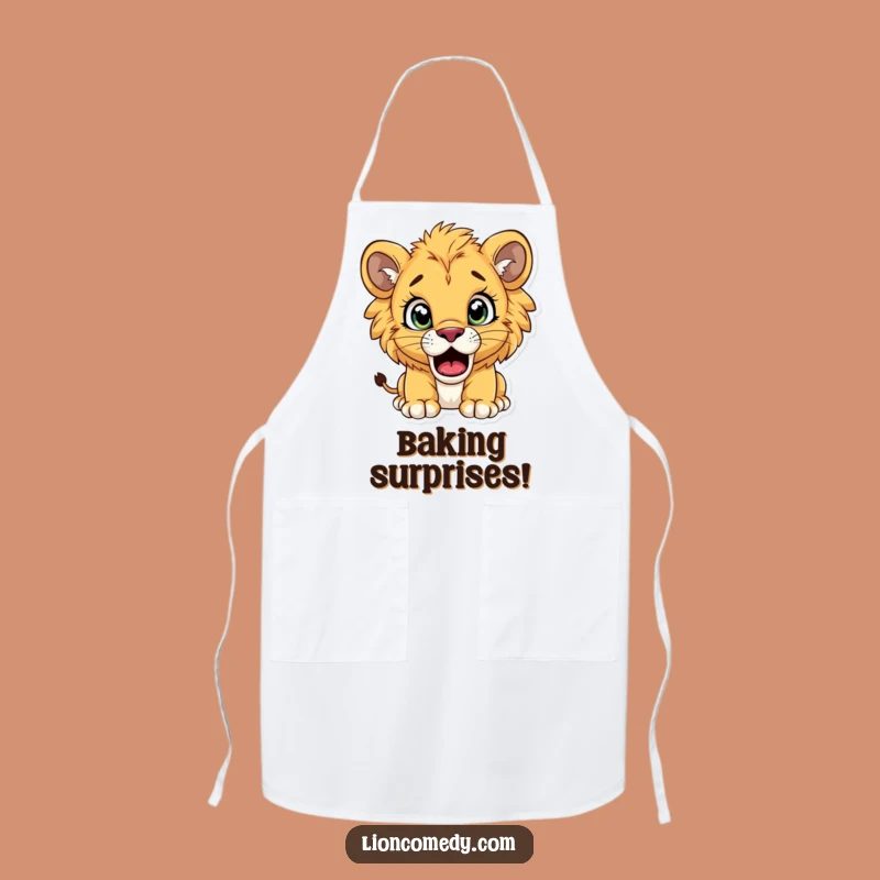 Funny Surprised Lion Cub Apron: Cook with Comedy, Perfect Kitchen Funny Gift