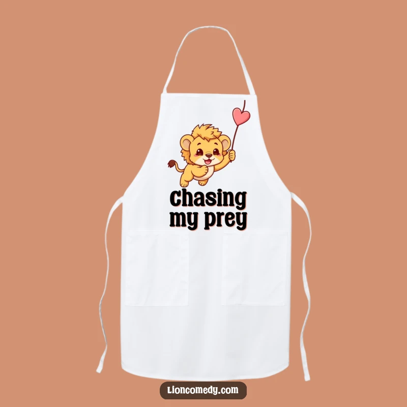 Funny Kawaii Lion Cub Pouncing Apron: Playful Kitchen Accessory Gift