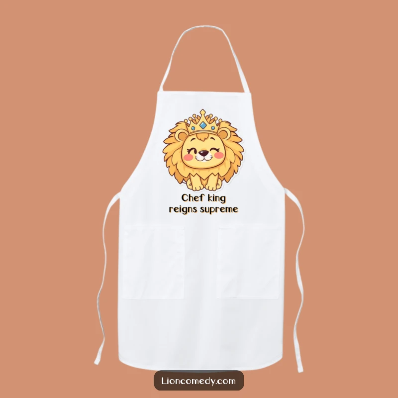 Funny Kawaii Lion Apron: Regal Crown Lion Chef Apron, Humorous Cooking Gift
