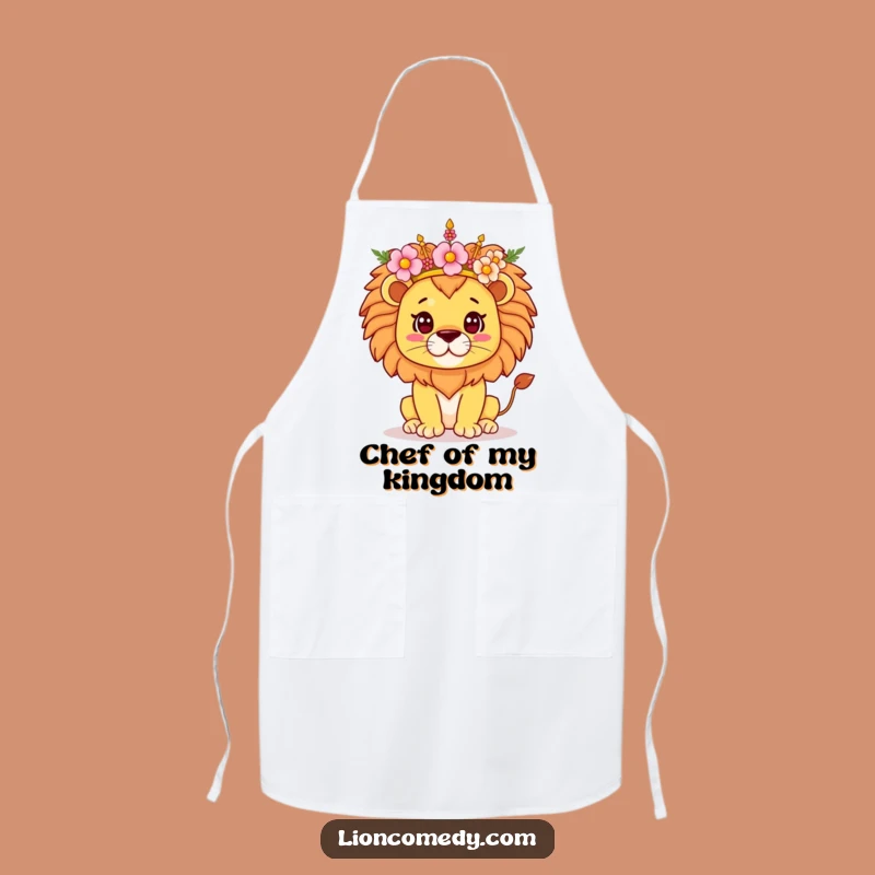 Funny Kawaii Lion Flower Crown Apron - Cook Like Royalty, Cute Kitchen Gift