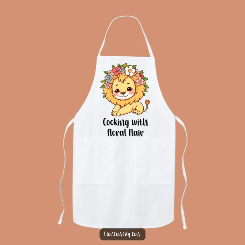 Funny Kawaii Lion Flower Mane Apron: Cook with Casual Cool
