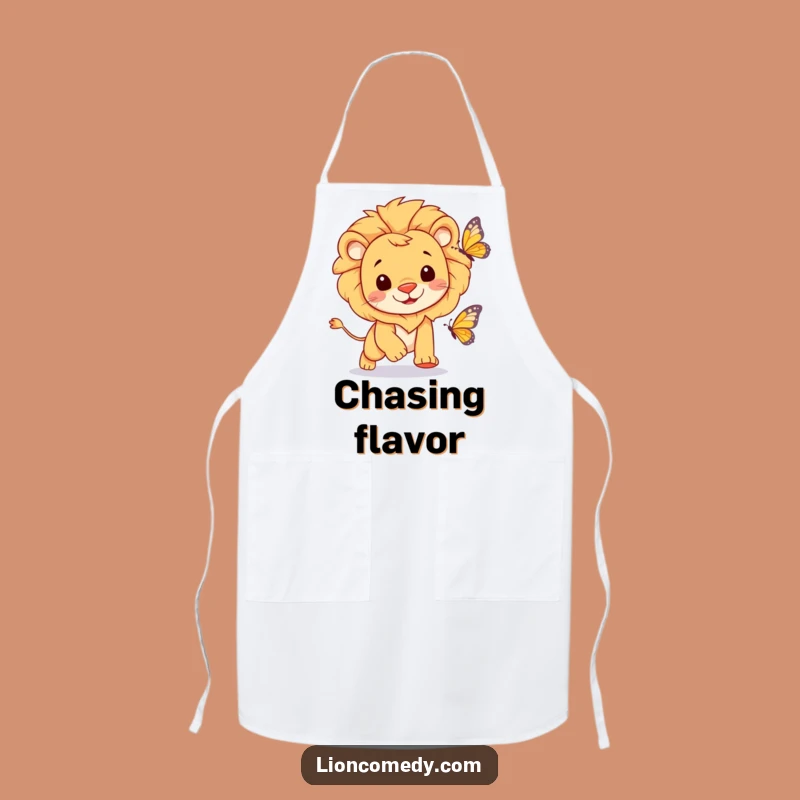 Funny Cheerful Lion Apron - Playful Butterfly Chase Kitchen Gift