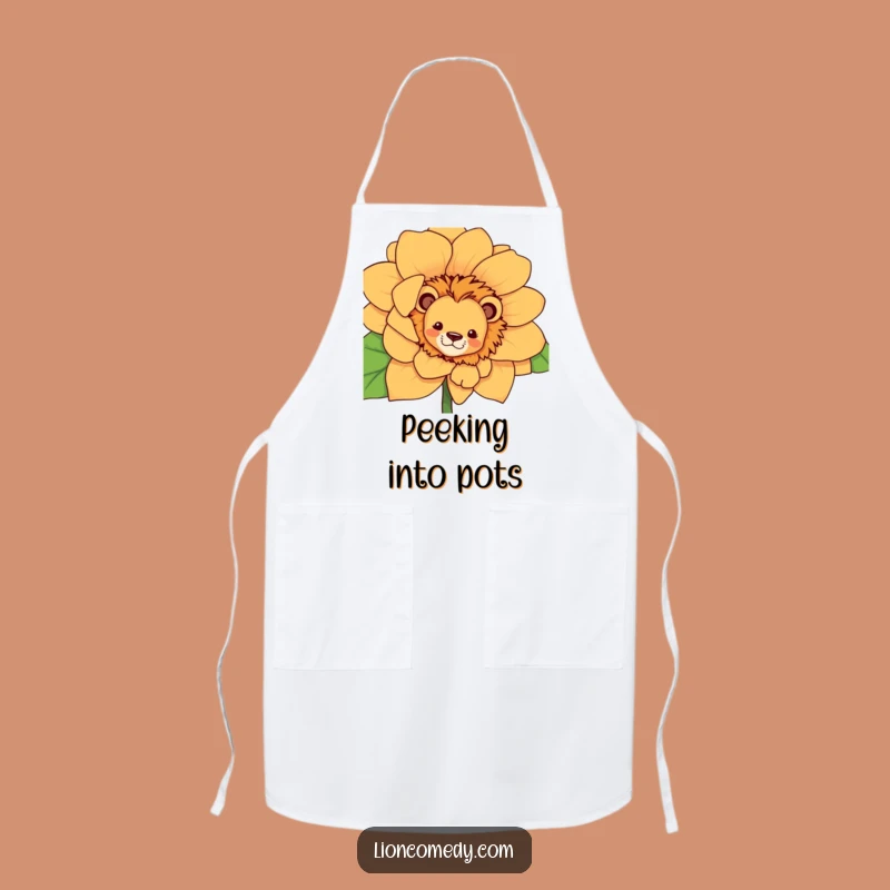 Funny Curious Lion Flower Apron - Cook with Playful Hide-and-Seek