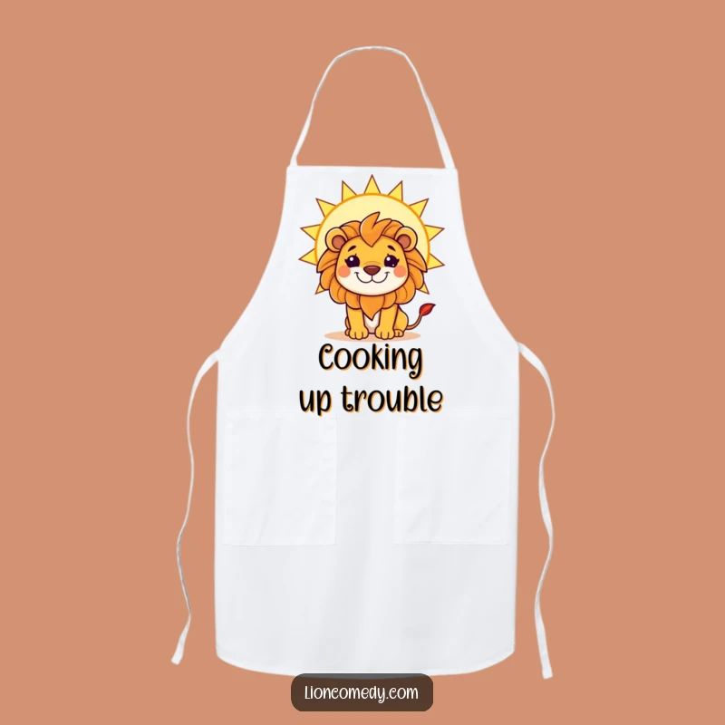 Funny Kawaii Lion Sun Grin Apron - Mischievous Animal Kitchen Wear