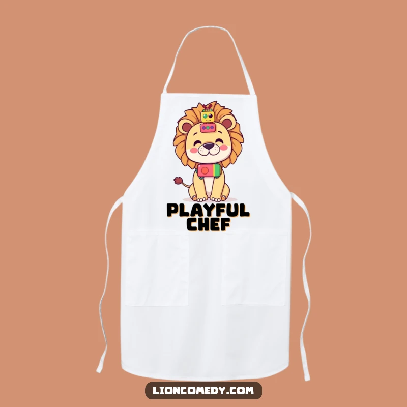 Funny Kawaii Lion Toy Stack Apron, Cook with Playful Precision