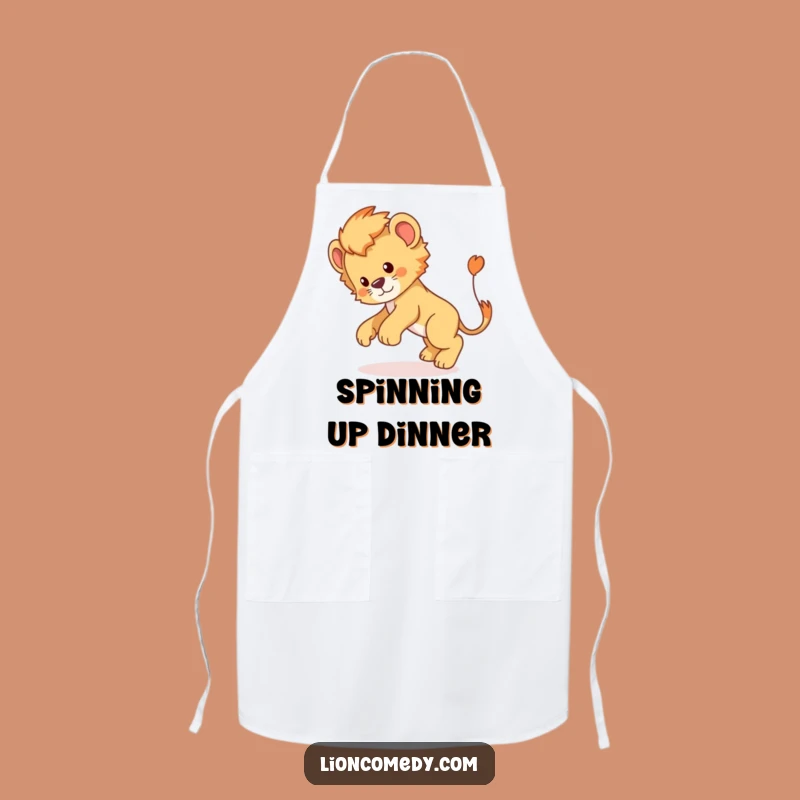 Funny Lion Cub Tail Chase Apron: Playful Kitchen Wear for a Cheerful Cook