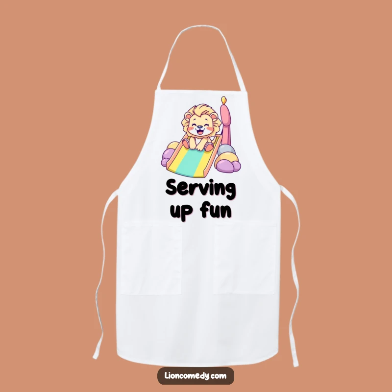 Funny Lion Rainbow Slide Apron: Cook with Joy, Featuring a Gleeful Tiny Lion - A Fun Gift!