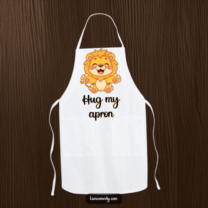 Funny Apron with a happy lion holding its paws outstretched, ready for a hug, perfect for adding warmth and humor to kitchen activities.