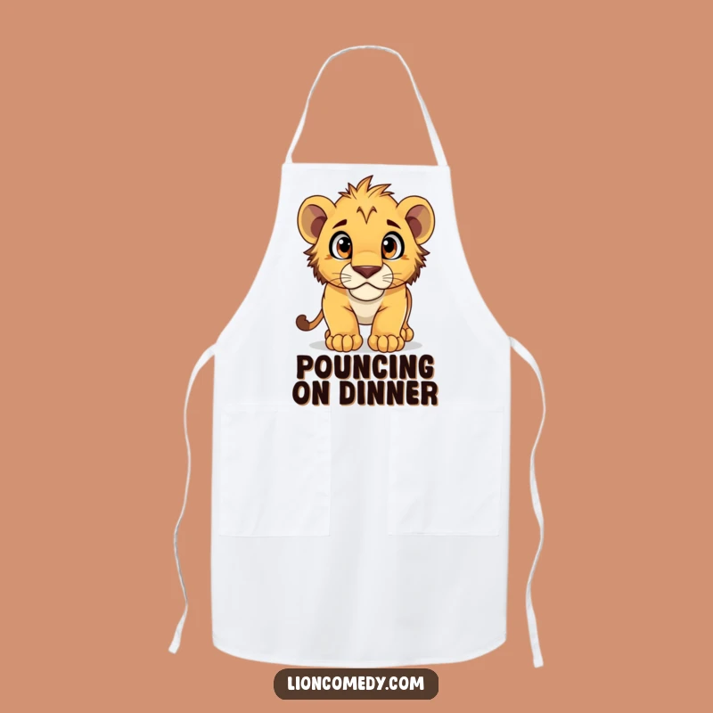 Funny Lion Cub Pouncing Apron - Playful Chef Gift for Curious Cooks