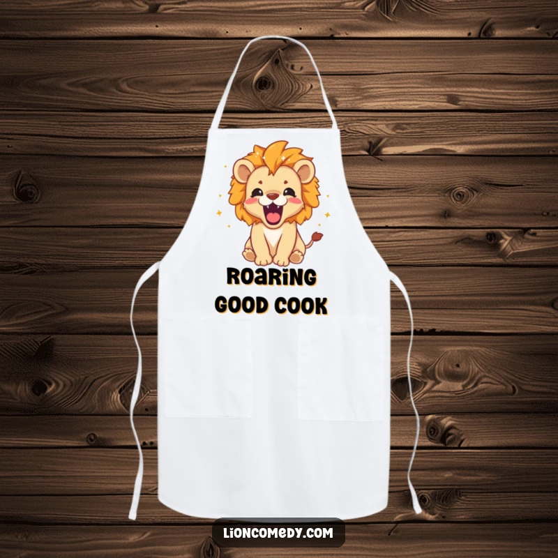 Funny Apron: A roaring lion cub with tiny stars and sparkles around its mane, perfect for kitchen adventures.