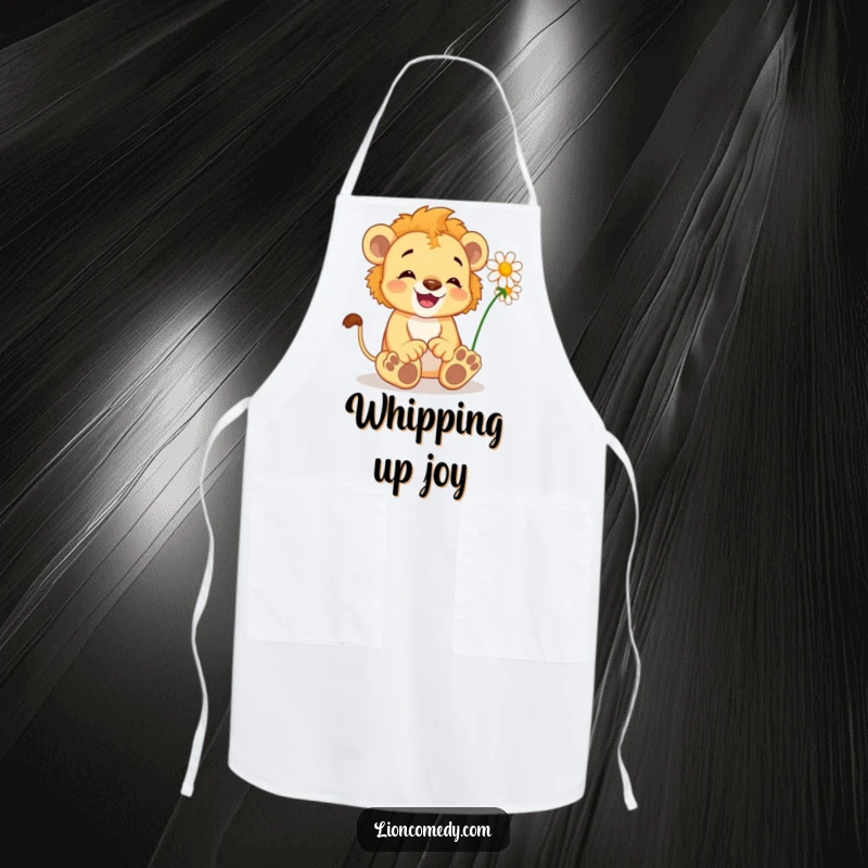 Funny Lion Cub Apron: A delighted cub wiggles its toes, tickled by a daisy, adding cheerful vibes to your kitchen.