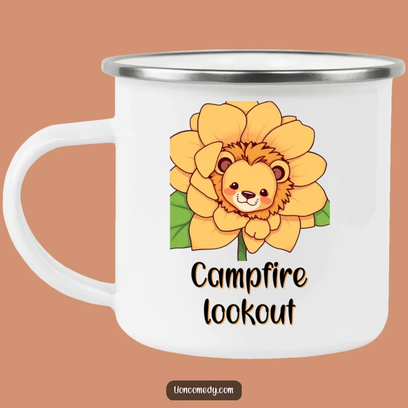 Funny Curious Lion Flower Camping Mug - Playful Adventures Await