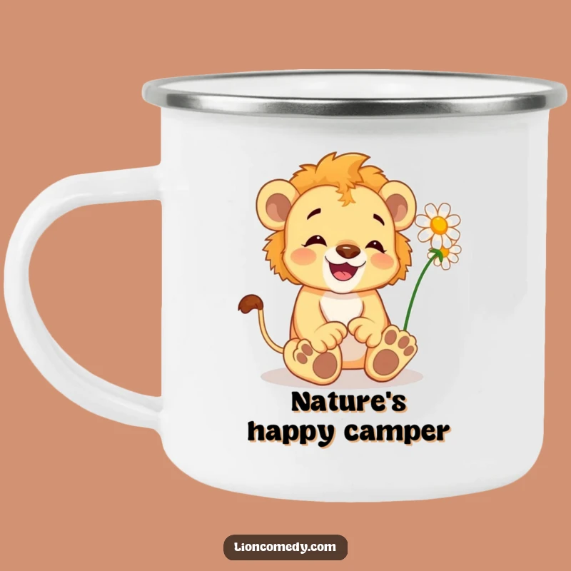 Funny Delighted Lion Cub Camping Mug - Durable & Cheerful, Nature's Delight, Unique Gift