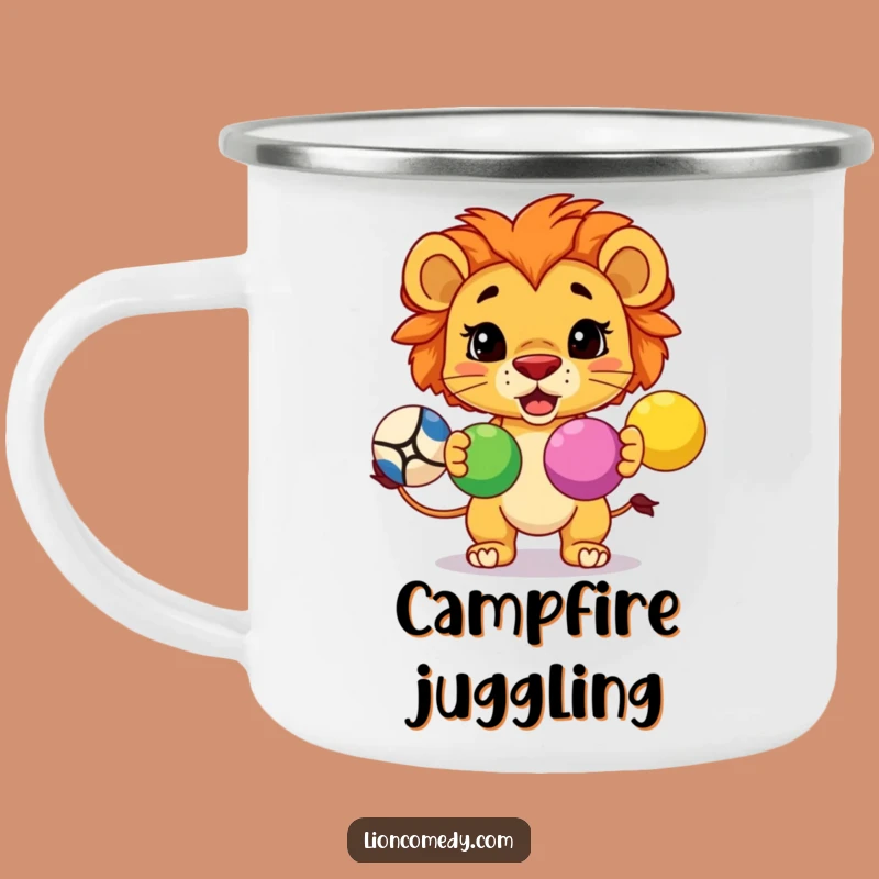 Funny Kawaii Lion Juggling Camping Mug: Determined Outdoor Skill Gift