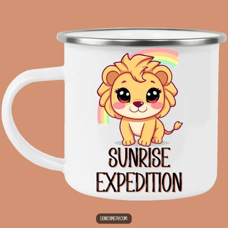 Funny Lion Chasing Rainbow Camping Mug: Adventure in Every Sip, A Great Funny Gift!