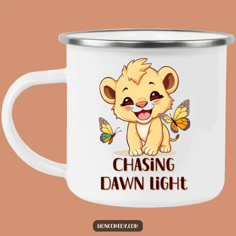 Funny Lion Cub Butterfly Camping Mug - Adventure Ready, Great Gift