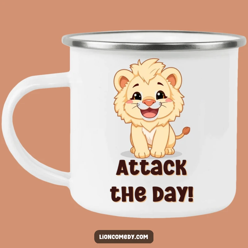 Funny Lion Cub Pounce Camping Mug - Durable Playful Cub Drinkware Gift