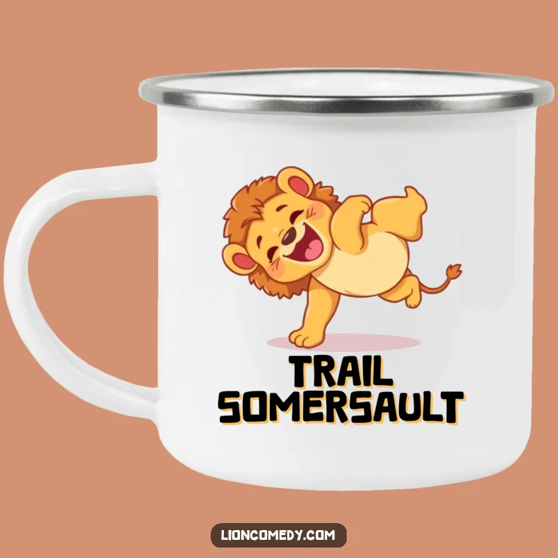 Funny Lion Cub Somersault Camping Mug: Adventure in Every Sip, A Great Funny Gift!