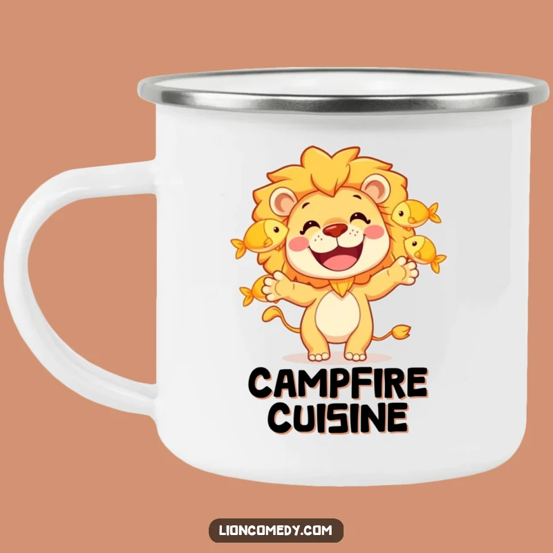 Funny Lion Juggling Fish Camping Mug: Adventure with Laughs, A Great Funny Gift!