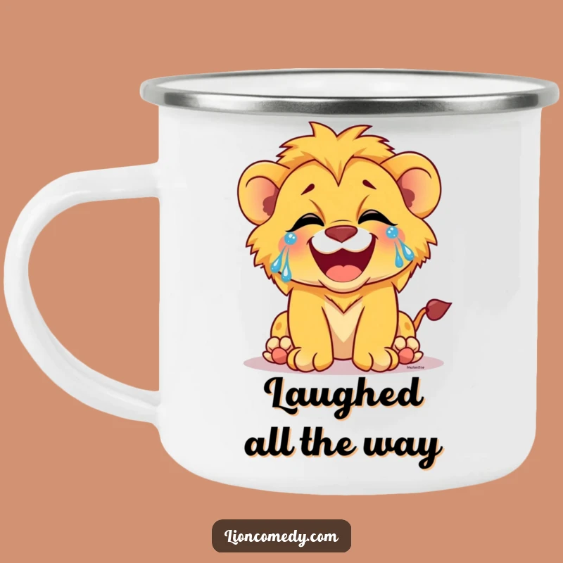 Funny Laughing Lion Cub Tears Camping Mug: Sip Your Joyful Brew