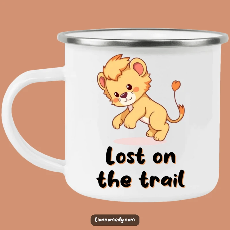 Funny Lion Cub Tail Chase Camping Mug: Durable Cartoon Mug for Playful Adventures