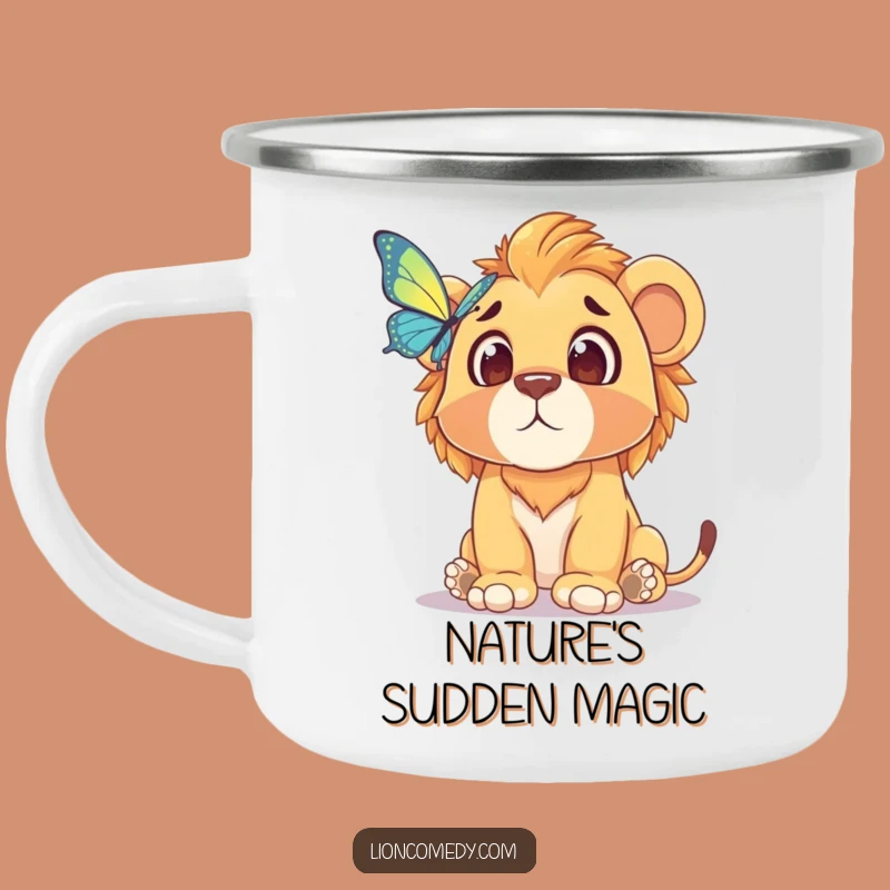 Funny Lion Cub Surprise Camping Mug: Adventure Fuelled by Shocked Cub