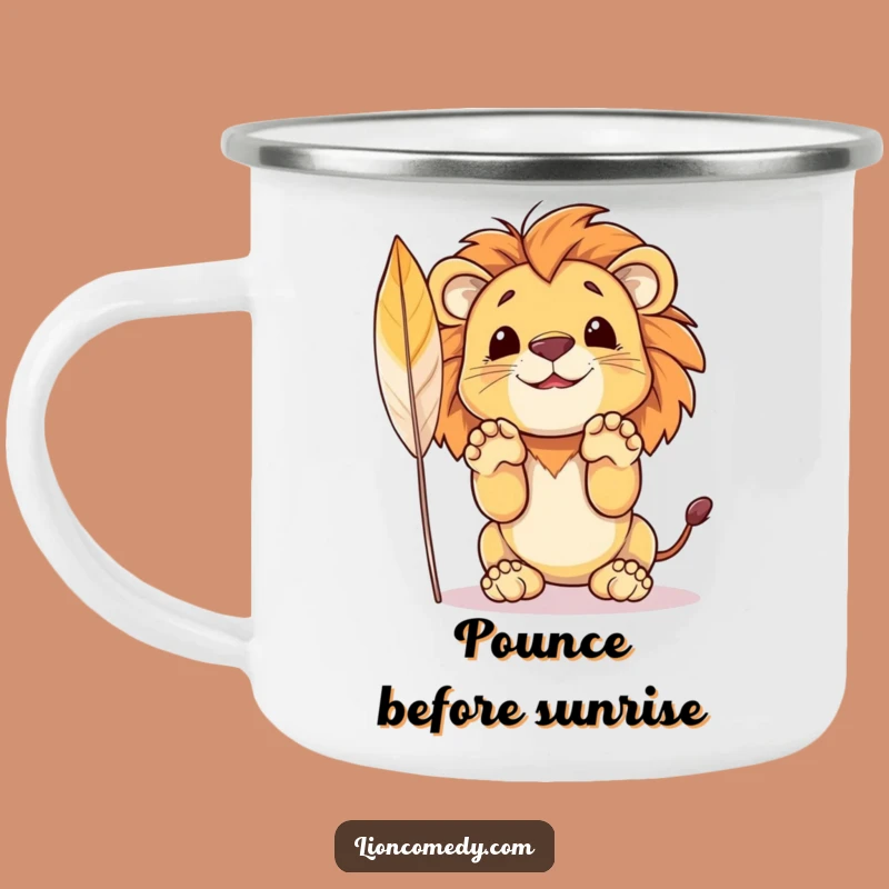 Funny Lion Camping Mug: Adventure Fuelled by a Cub's Feather Pounce, Gift