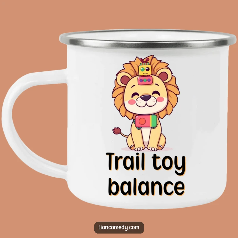 Funny Kawaii Lion Toy Stack Camping Mug, Adventure Balanced with Fun