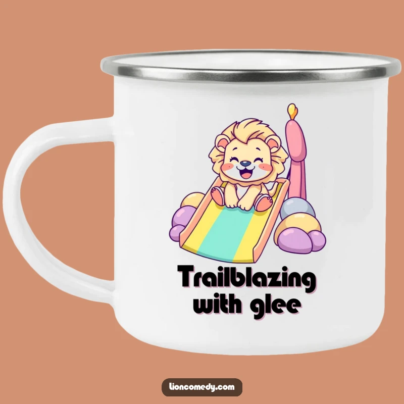 Funny Lion Rainbow Slide Camping Mug: Adventure with a Gleeful Tiny Lion, The Perfect Outdoorsy Funny Gift!