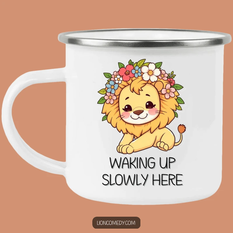 Funny Kawaii Lion Flower Mane Camping Mug: Lazy Adventures Await