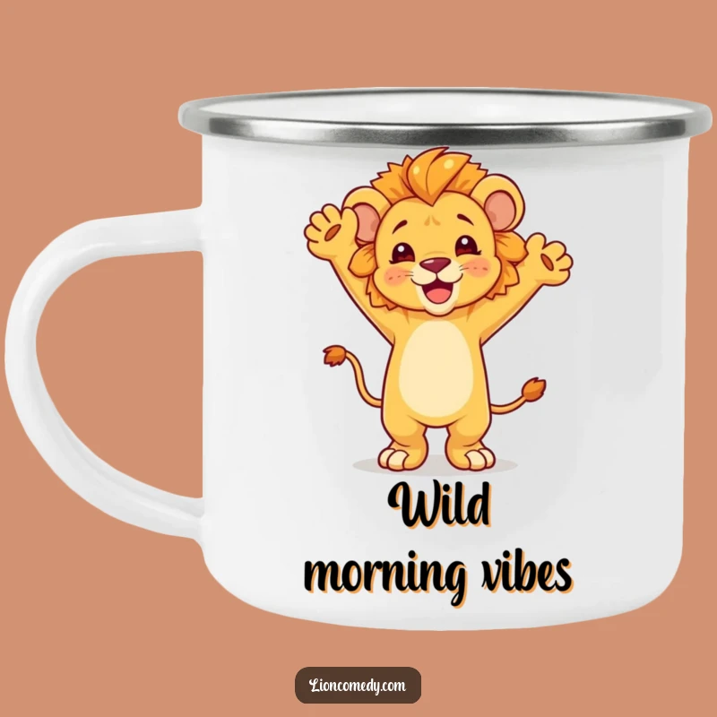 Funny Dancing Lion Cub Camping Mug - Adventure and Celebration On-the-Go