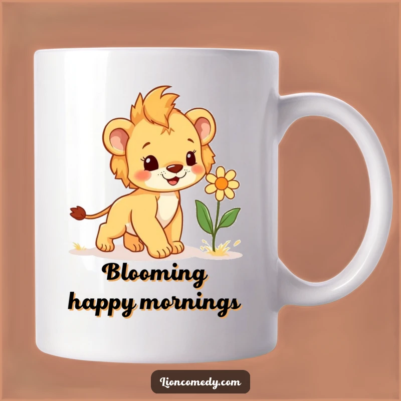 Funny Cub & Flower Mug - Joyful Spring Step Lion, Perfect Humorous Gift
