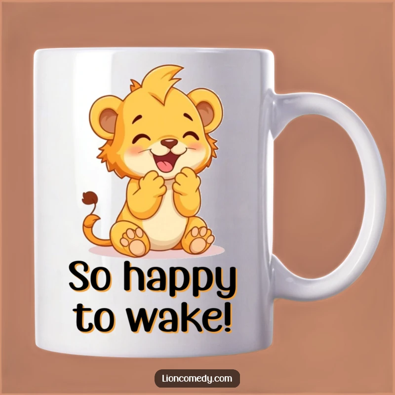Delighted Clap Lion Cub Funny Mug - Joyful Baby Animal Celebration Gift