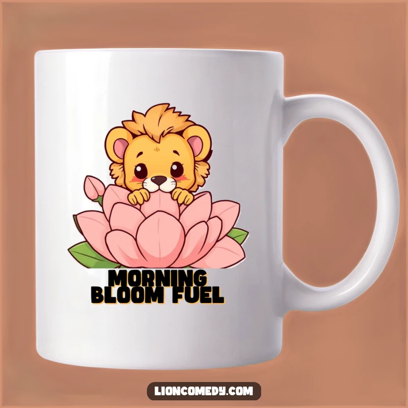 Funny Peek-a-Boo Lion Cub Mug: Cub Over Flower, Adorable Gift