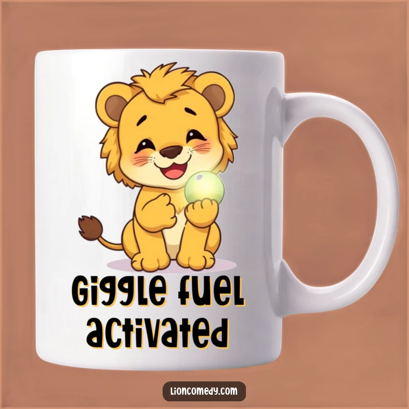 Funny Giggling Cub Mug: Magical Orb Glow, Perfect Joyful Gift