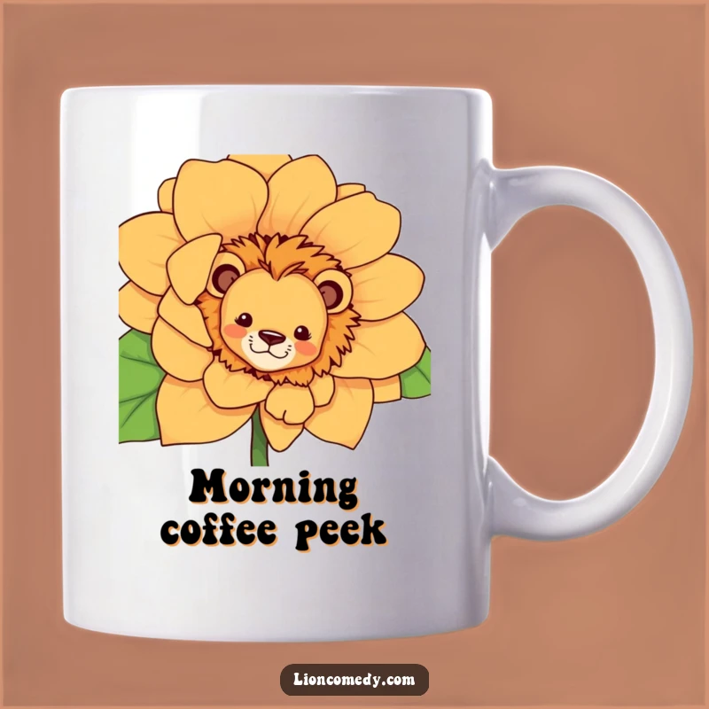 Funny Curious Lion Flower Mug - A Playful Peek for Coffee Lovers