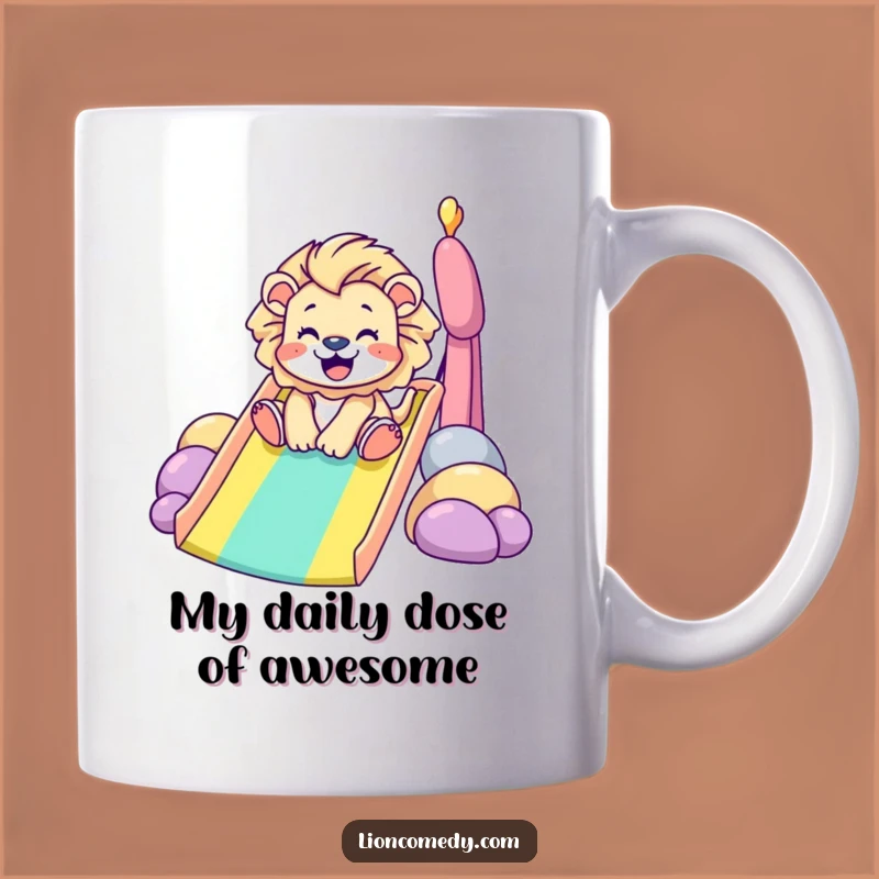 Funny Rainbow Slide Lion Mug: Adorable Tiny Lion Gleefully Sliding, The Perfect Gift!