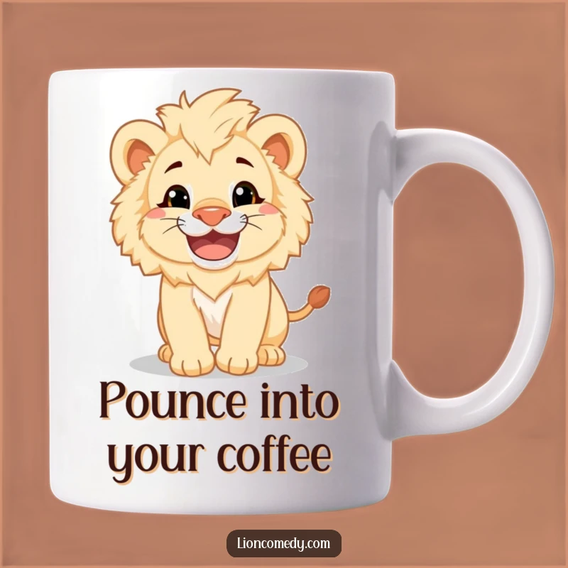 Funny Lion Cub Pounce Mug - Playful & Grinning Cub Gift for Animal Lovers