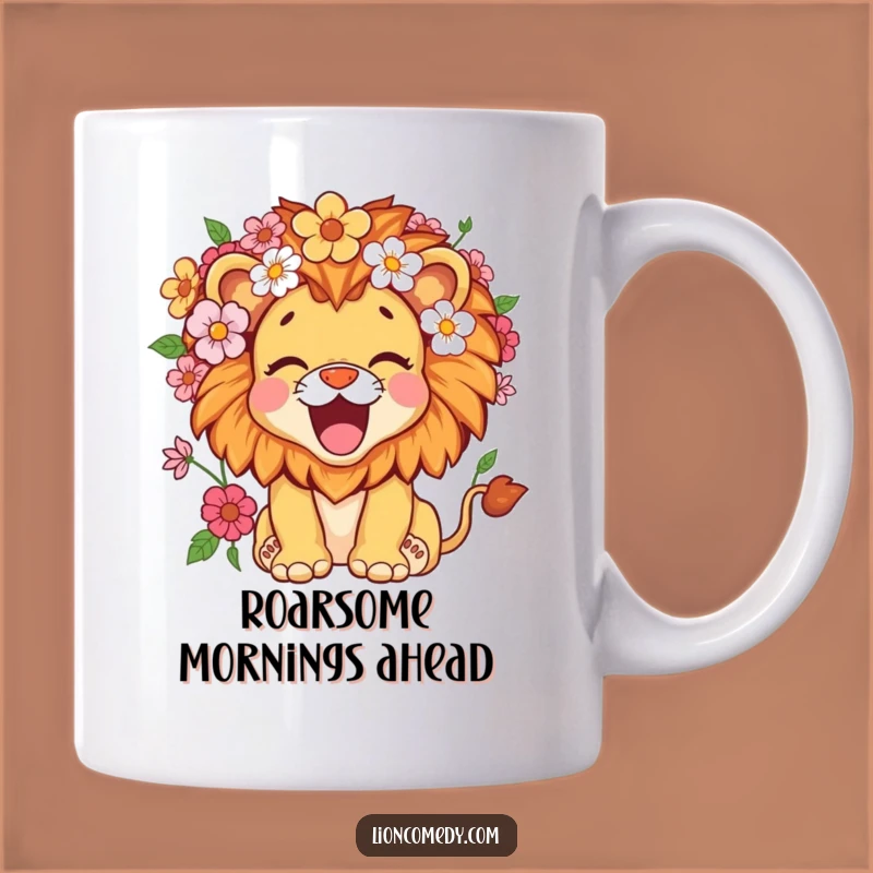 Funny Kawaii Lion Flower Mane Mug - Roaring Good Times Gift