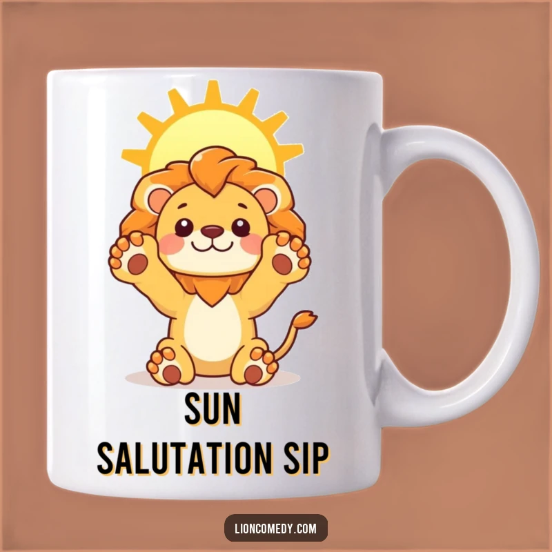 Funny Stretching Lion Mug: Kawaii Leo Sun Greeting - Uplifting Gift
