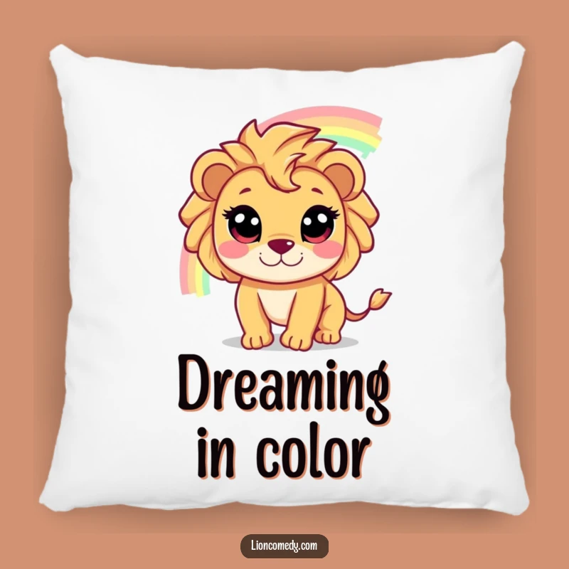 Cozy Funny Lion Chasing Rainbow Pillow: Snuggle with Dreams, A Sweet Funny Gift!