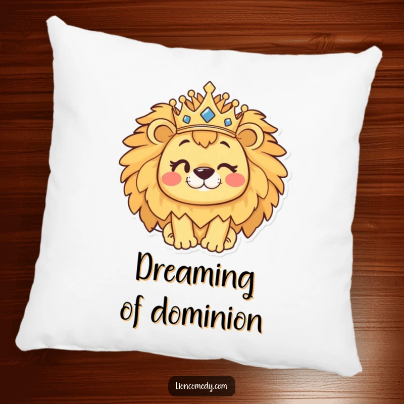 Funny kawaii lion pillow featuring a cute winking lion with a crown, perfect for adding humorous comfort.