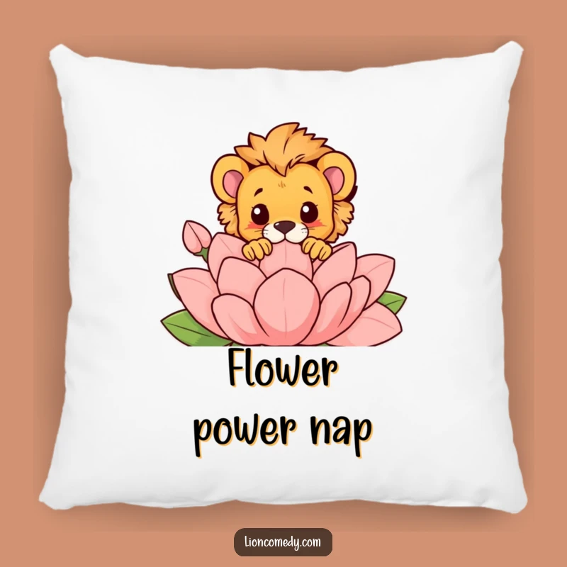 Funny Peek-a-Boo Lion Cub Pillow: Cozy Cub Over Flower Comfort