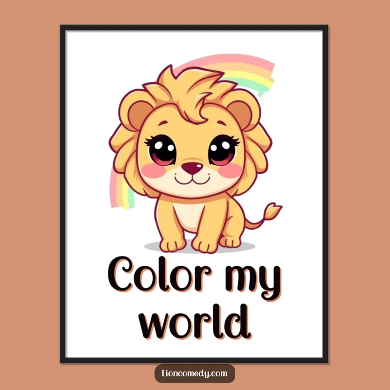 Funny Lion Chasing Rainbow Digital Art: Instant Magic for Your Walls, Perfect Funny Gift!