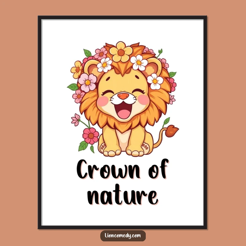 Funny Kawaii Lion Flower Mane Digital Art - Instant Joyful Roar Gift