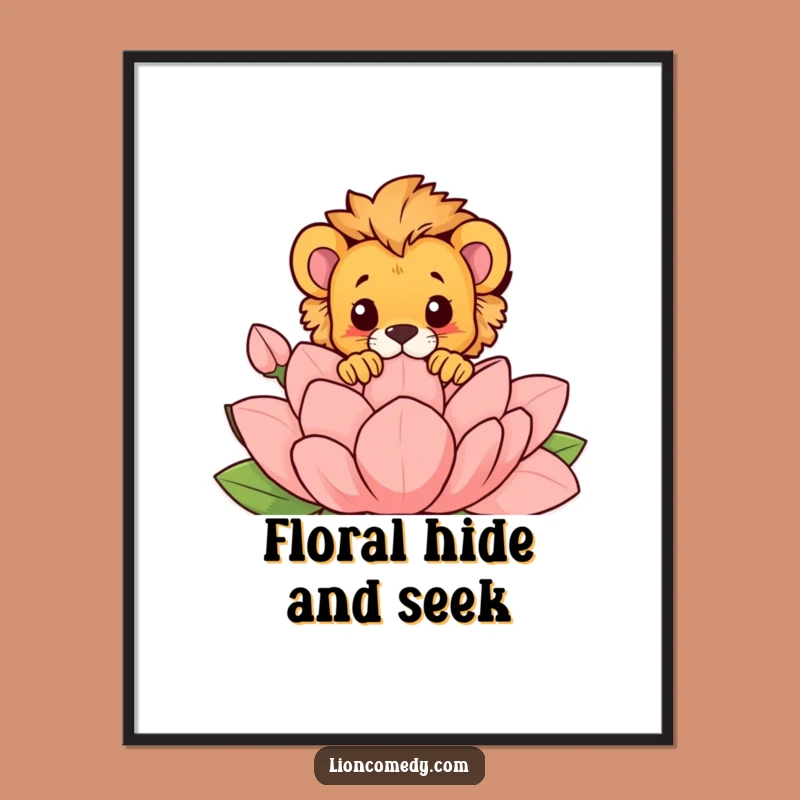 Funny Peek-a-Boo Cub Digital Print: Instant Flower Fun Art