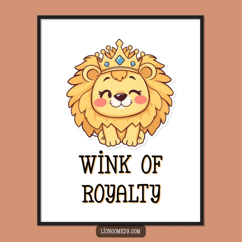 Funny Kawaii Lion Digital Art: Printable Winking Crown Lion Decor, Instant Gift