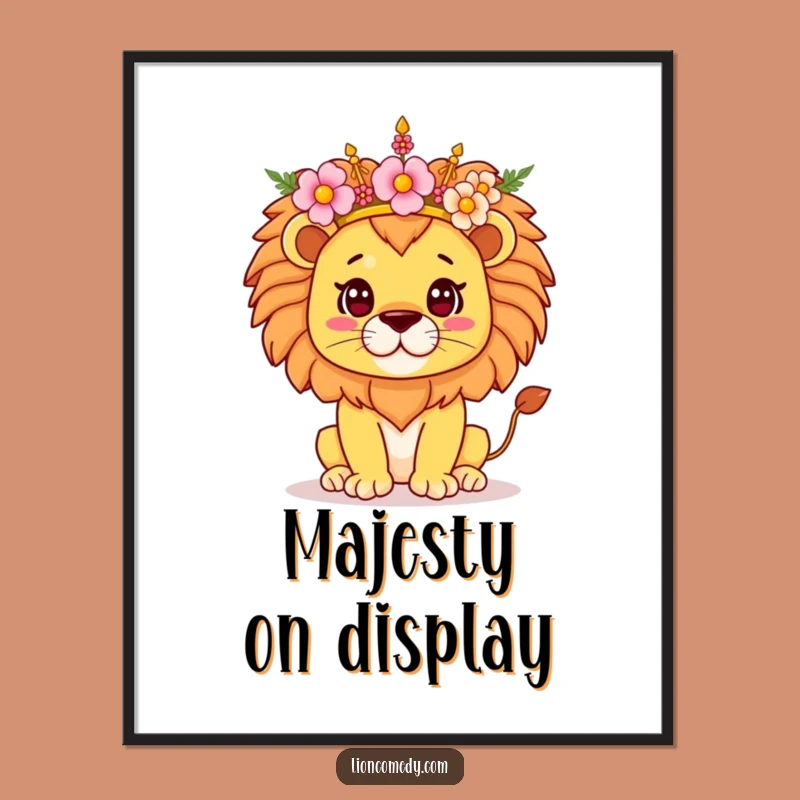 Funny Kawaii Lion Flower Crown Digital Art - Majestic Wall Decor, Instant Gift