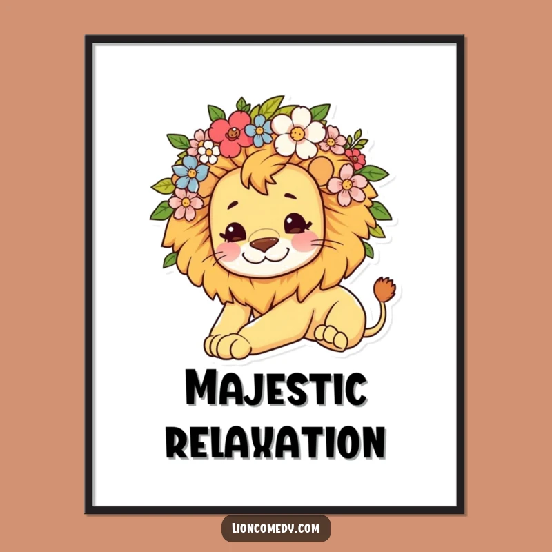 Funny Kawaii Lion Flower Mane Digital Art: Instant Relaxation Vibes