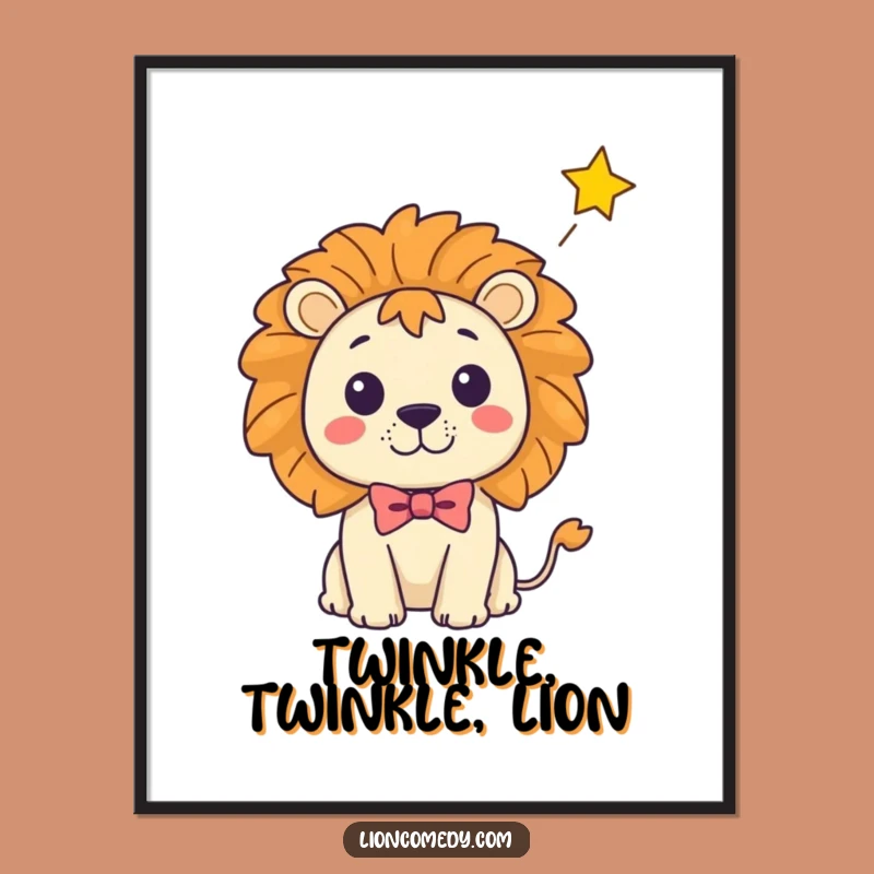 Funny Kawaii Lion Star Surprise Print, Instant Humor for Your Walls